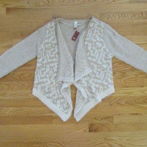 NO BOUNDARIES WOMENS JUNIORS M (7 / 9 ) SWEATER TAN BEIGE CHEETAH CARDIGAN NWT